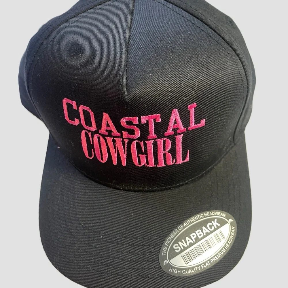 Giveaway Black Baseball Trucker Hat with Coastal Cowgirl Pink Embroider